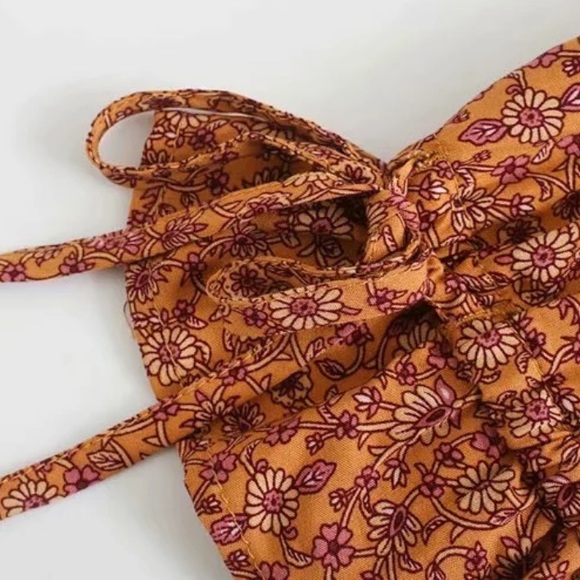 Gypsy Boho Floral Print LongSleeve CropTop Shirred - Picture 13 of 15